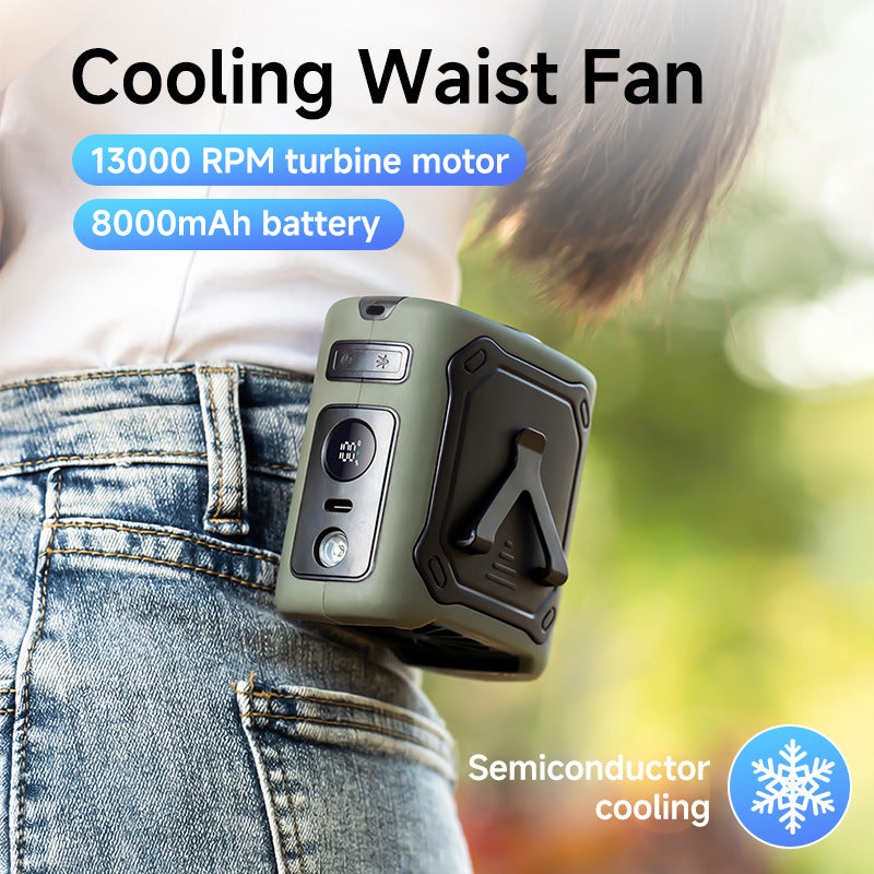 3-in-1 Waist Fan with Flashlight & Powerbank